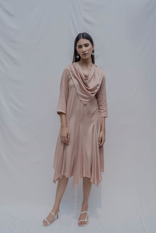 Dream- Rose Gold Draped Cowl dress-0