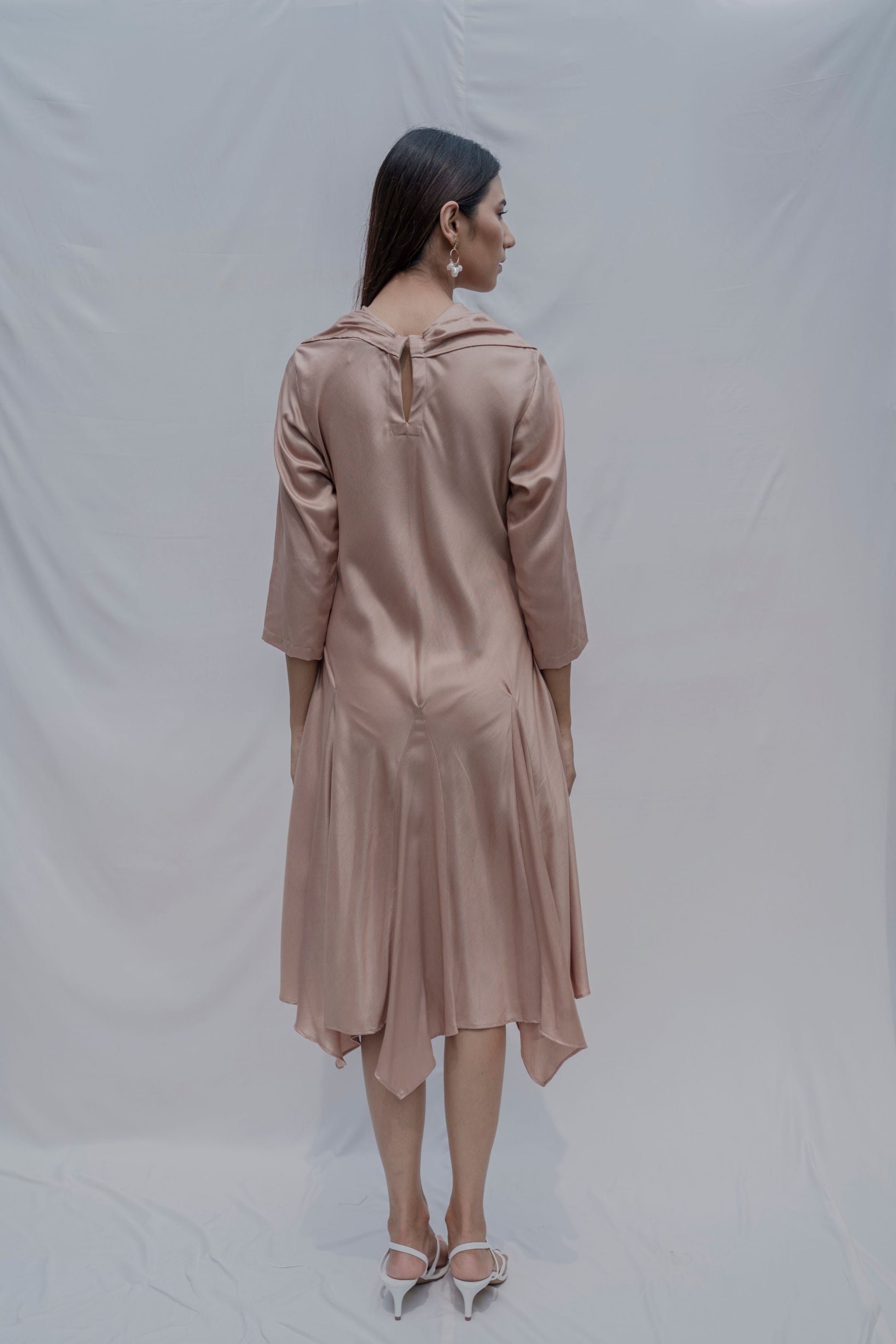 Dream- Rose Gold Draped Cowl dress-1