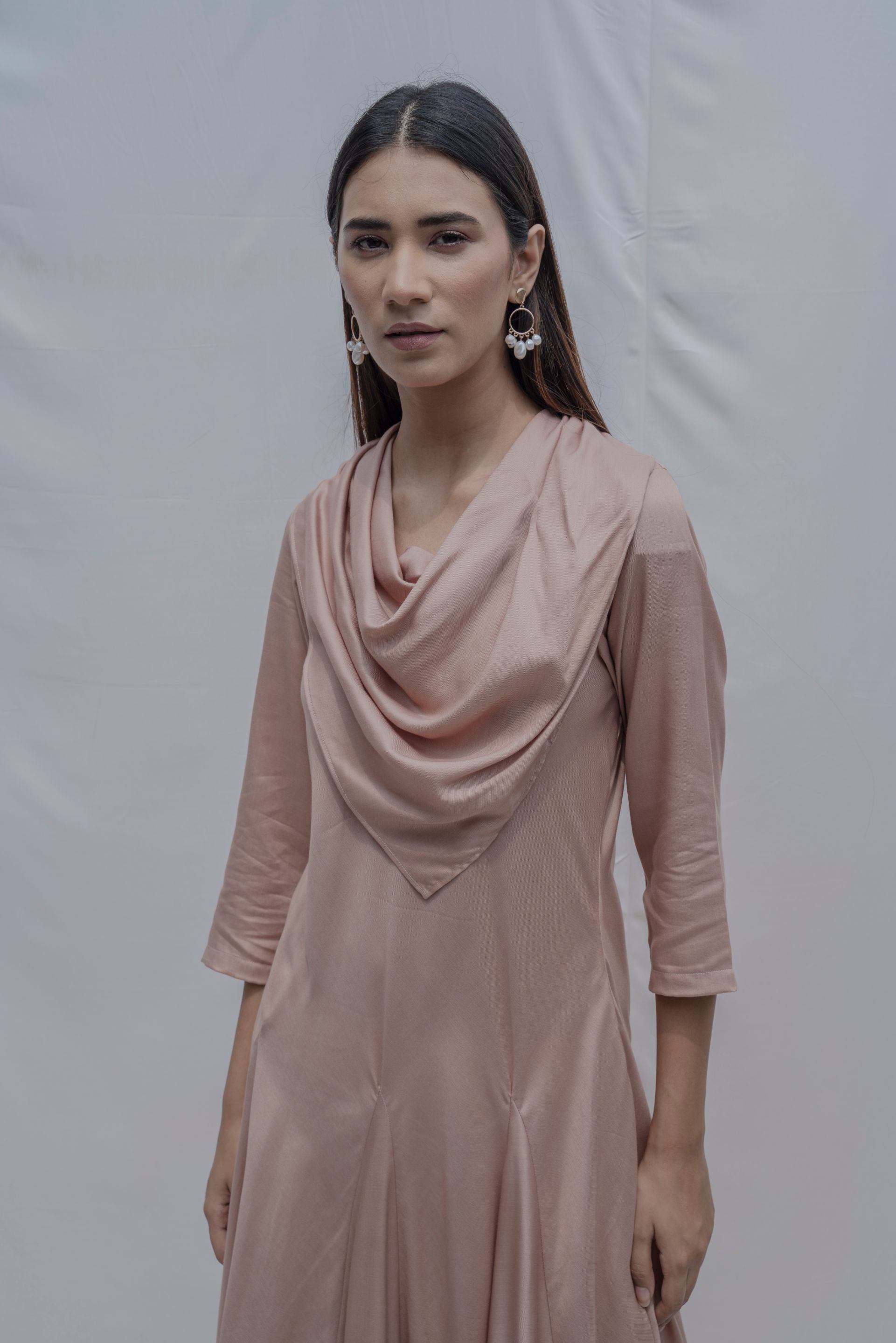 Dream- Rose Gold Draped Cowl dress-2