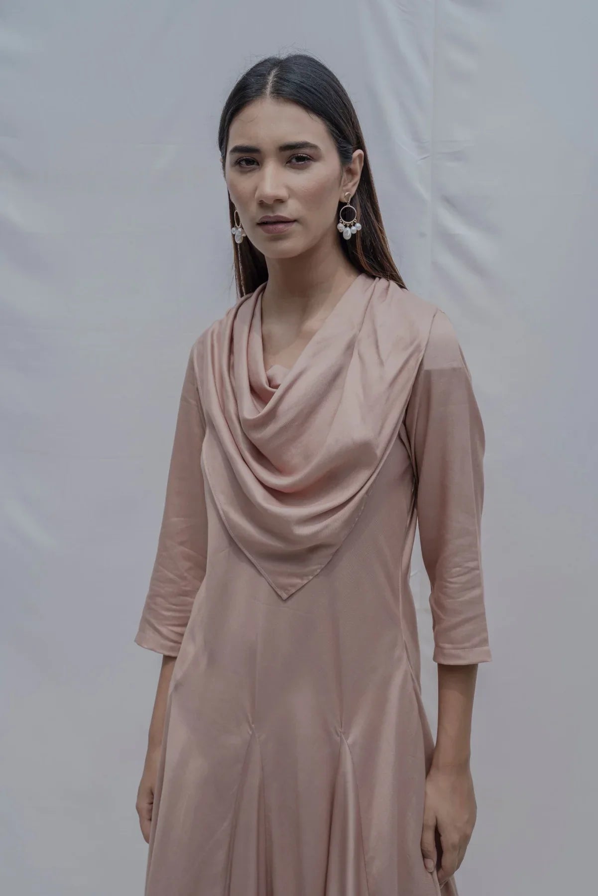 DREAM COWL DRESS IN ROSE GOLD-1