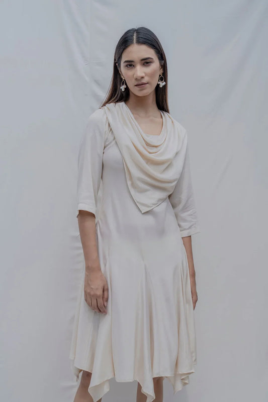 DREAM COWL DRESS IN OFF-WHITE-0