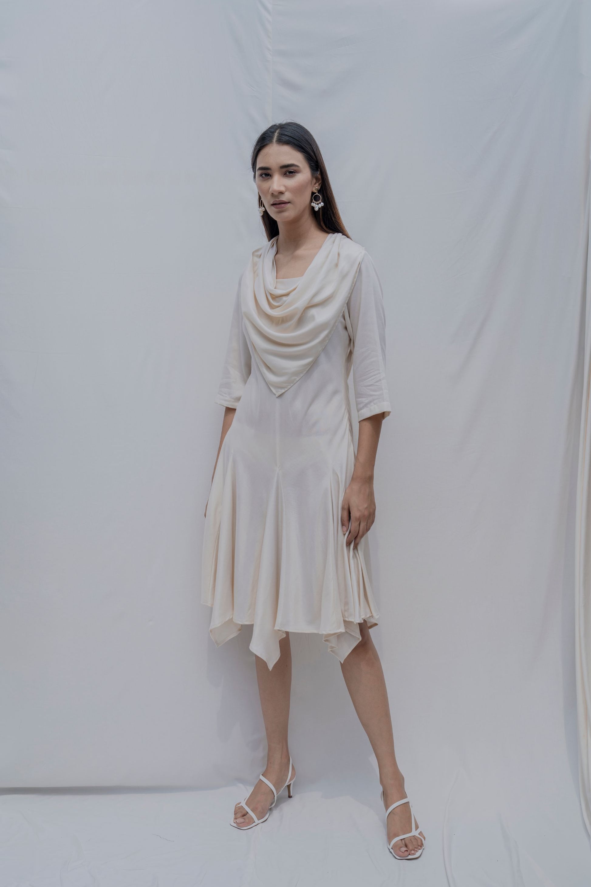 Dream- Off White Draped Cowl dress-1