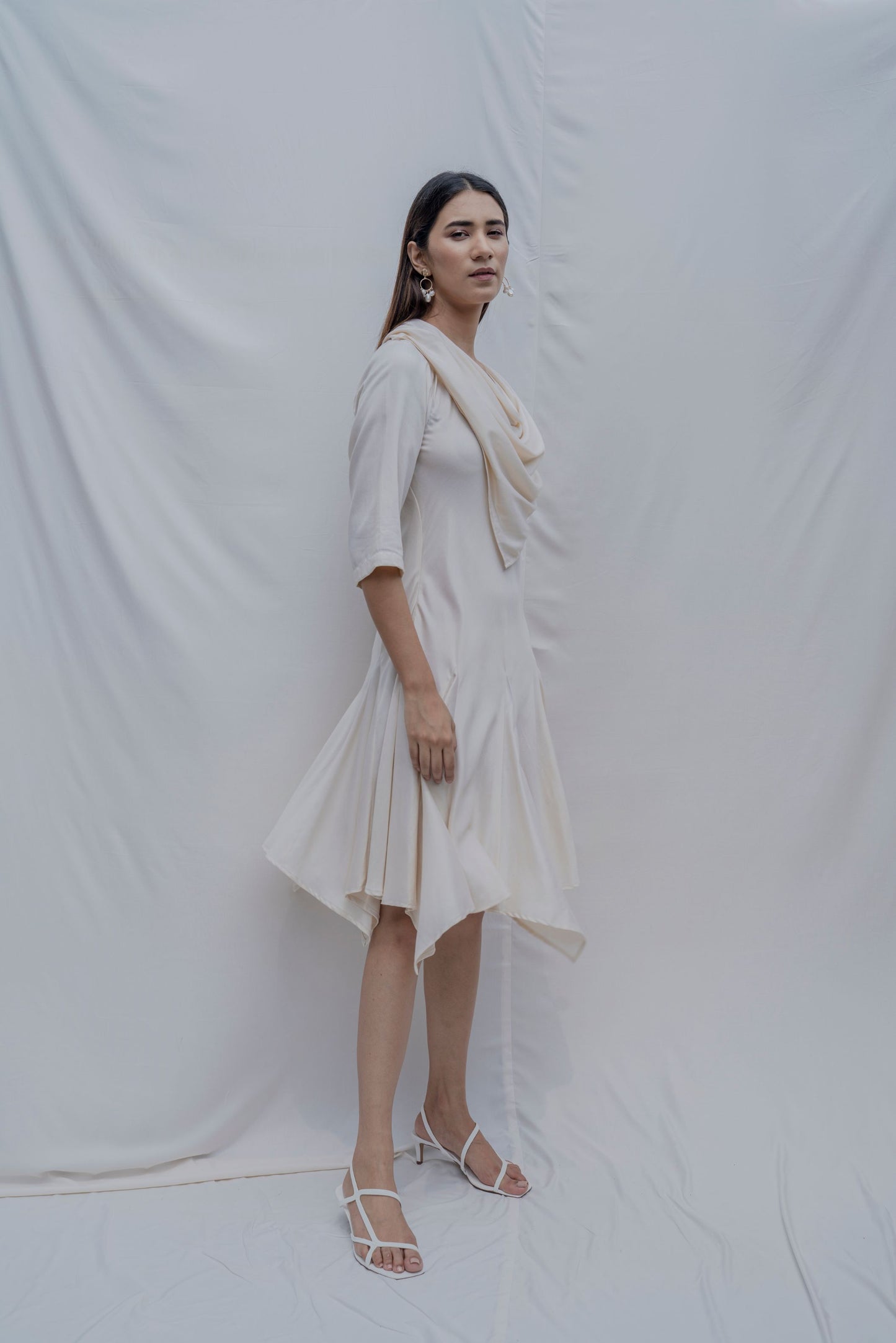 Dream- Off White Draped Cowl dress-2