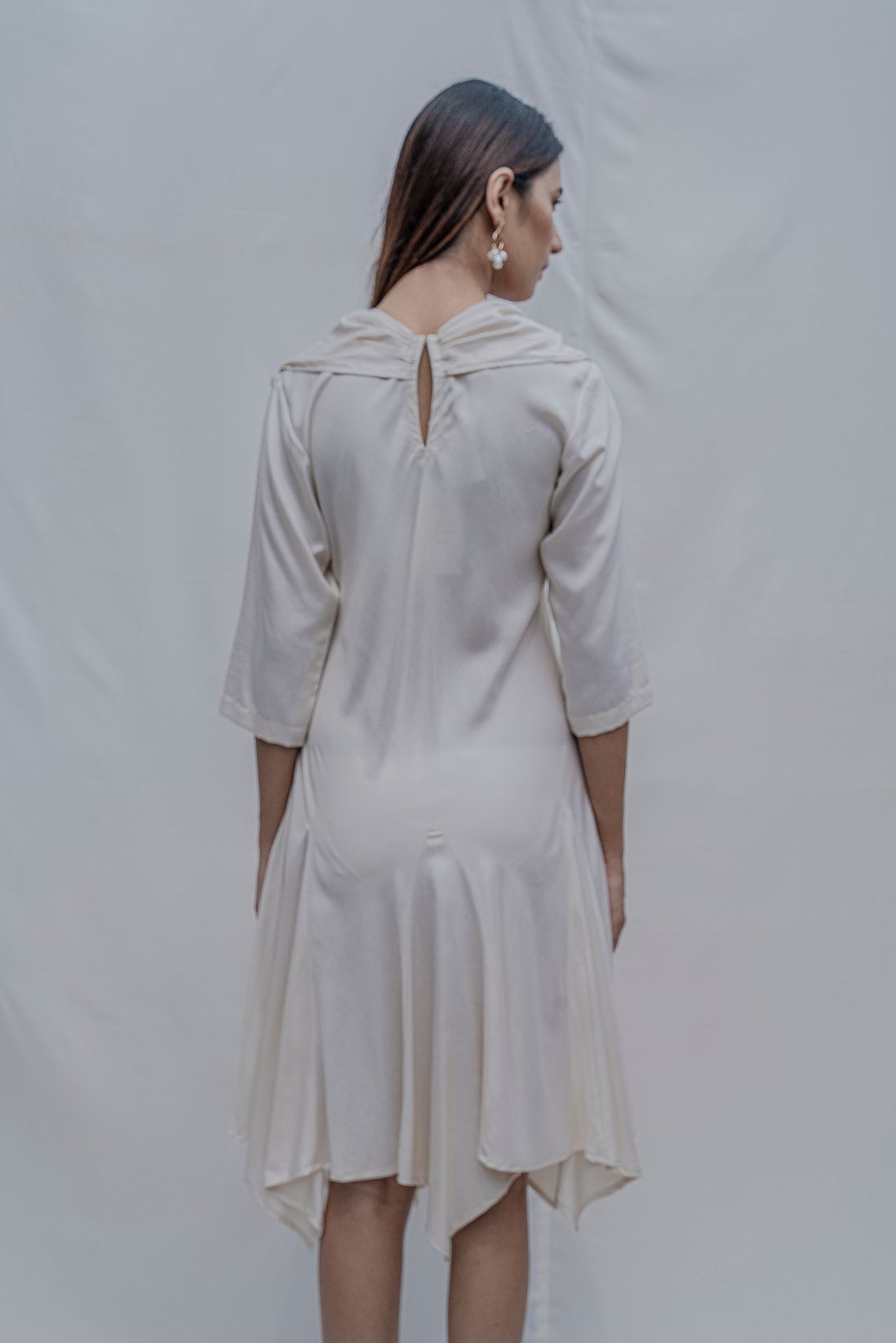 Dream- Off White Draped Cowl dress-3