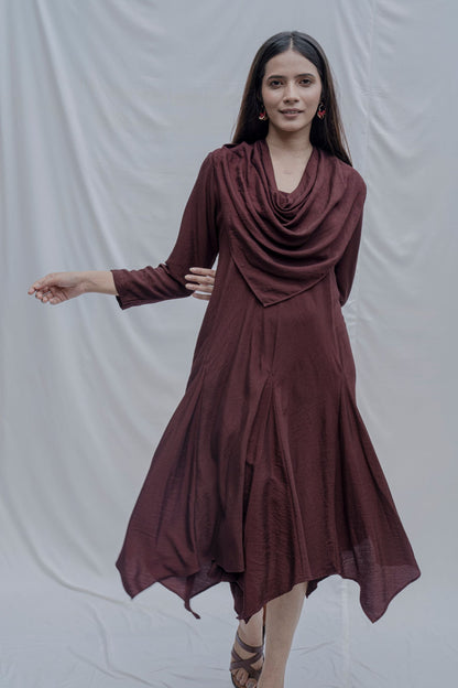 Dream- Wine Draped Cowl dress-1