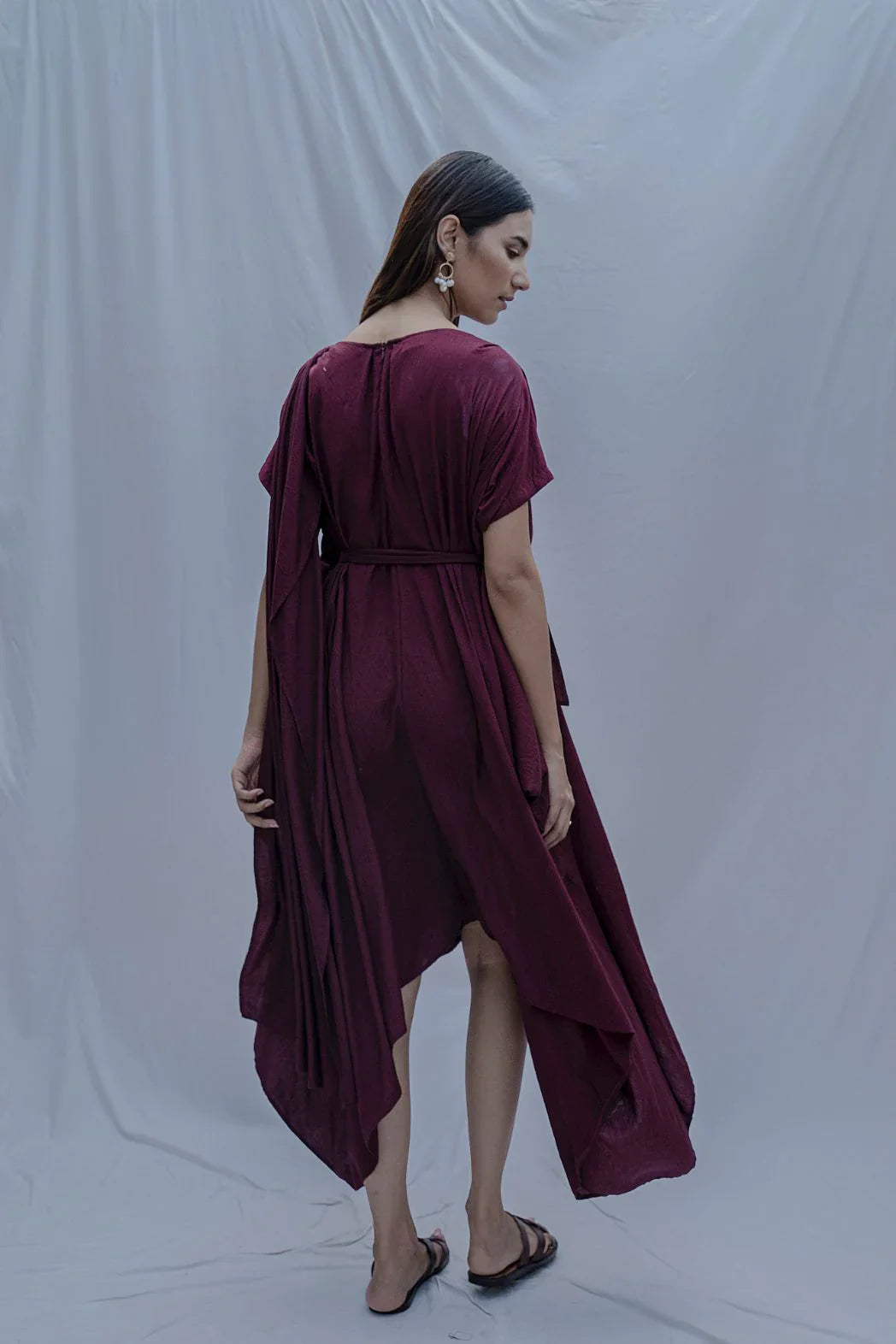 JESS OVERLAP ASYMMETRIC DRESS IN WINE-1