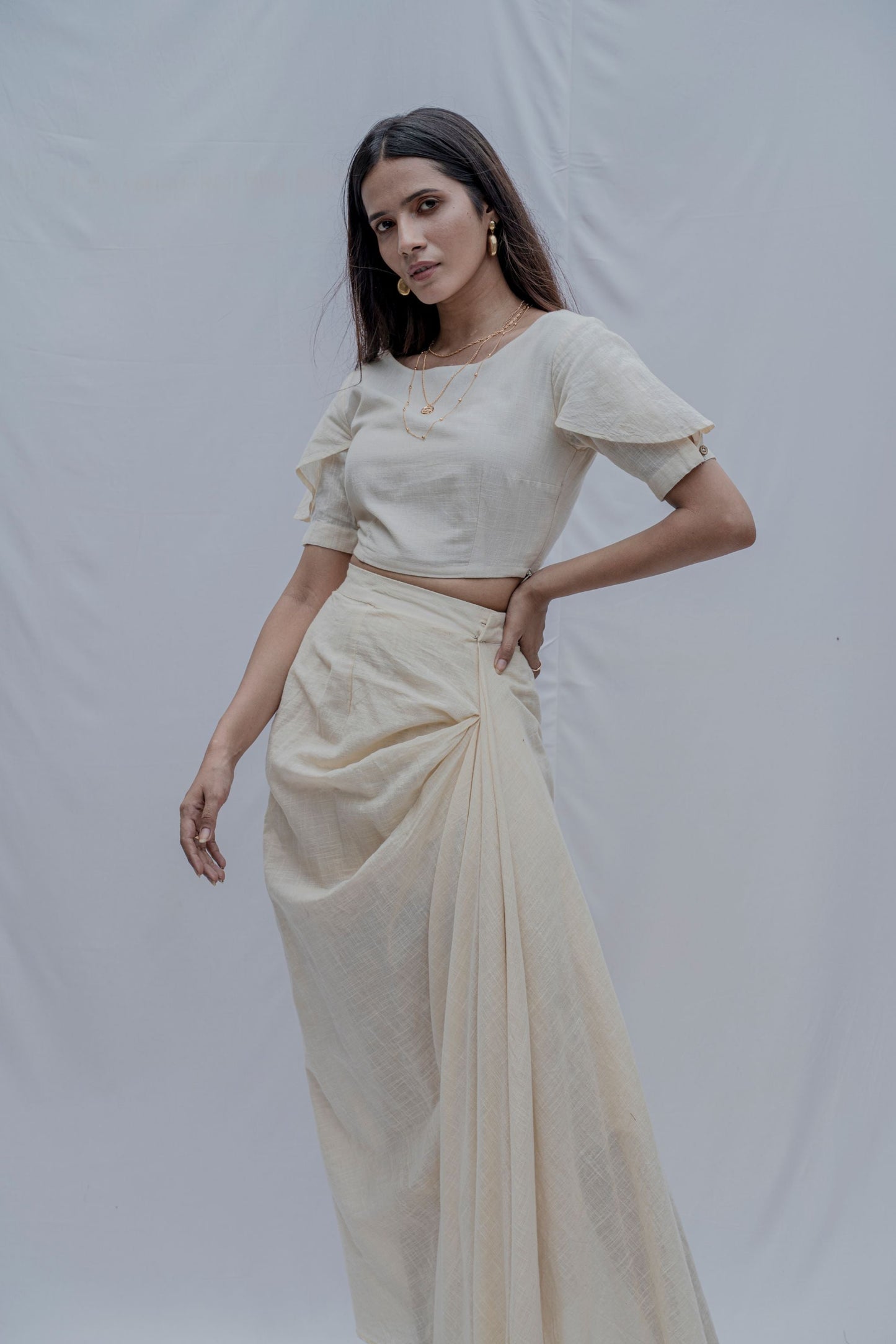 Iren - Off-White Elegant Top and Skirt Set-2