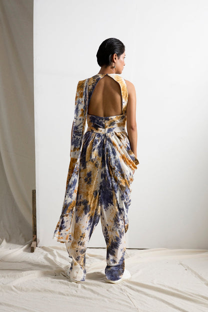 Myla - Tie & Dye Draped Jumpsuit  Saree-1