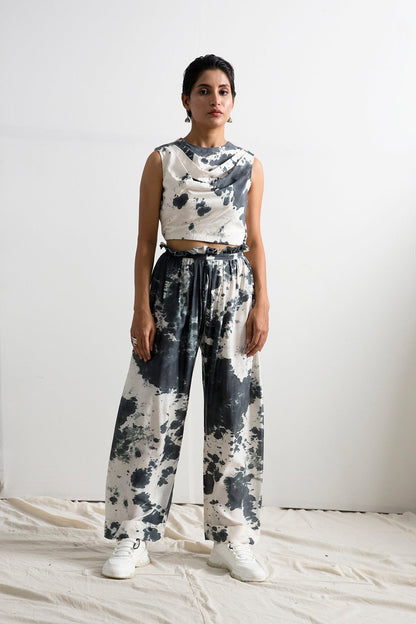 Helen - Tie & Dye Co-ord Cowl Top & Flared Bottom Set-0