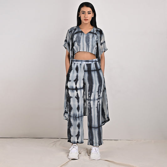 Sienna - Tie & Dye Co-Ord Crop Top & Straight Pant Set-0