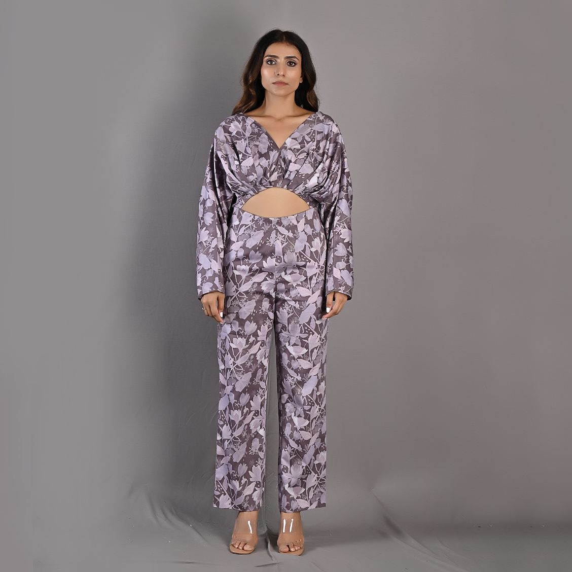 Ayana- Mauve Floral Printed Jumpsuit with Front Slit-1