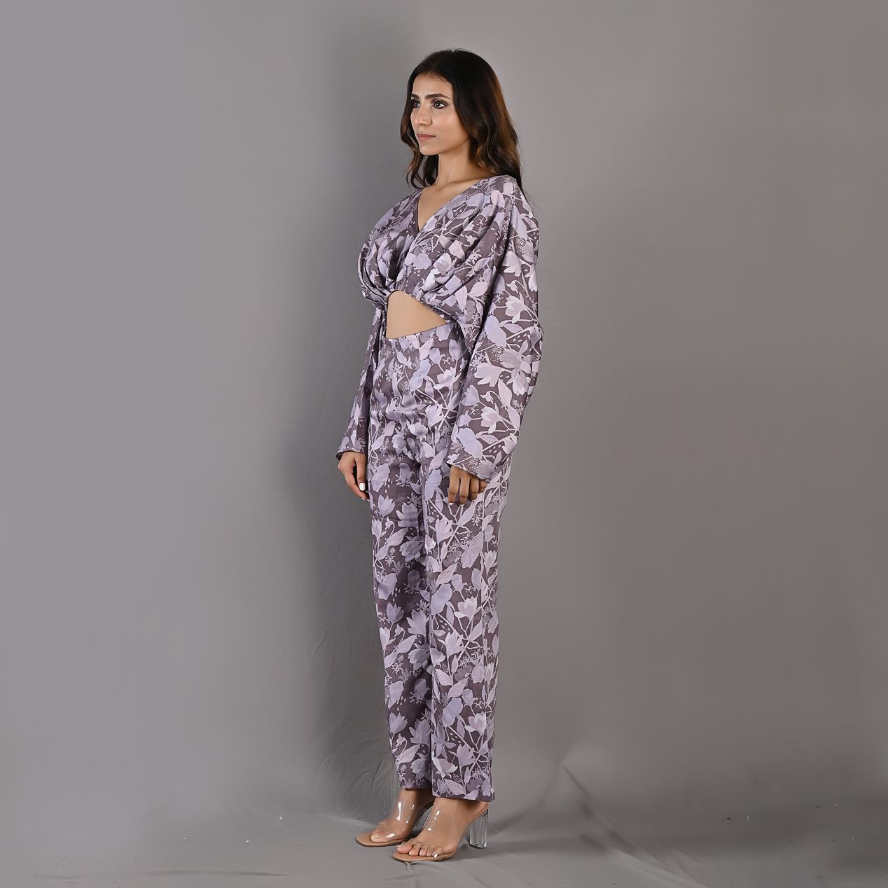 Ayana- Mauve Floral Printed Jumpsuit with Front Slit-2