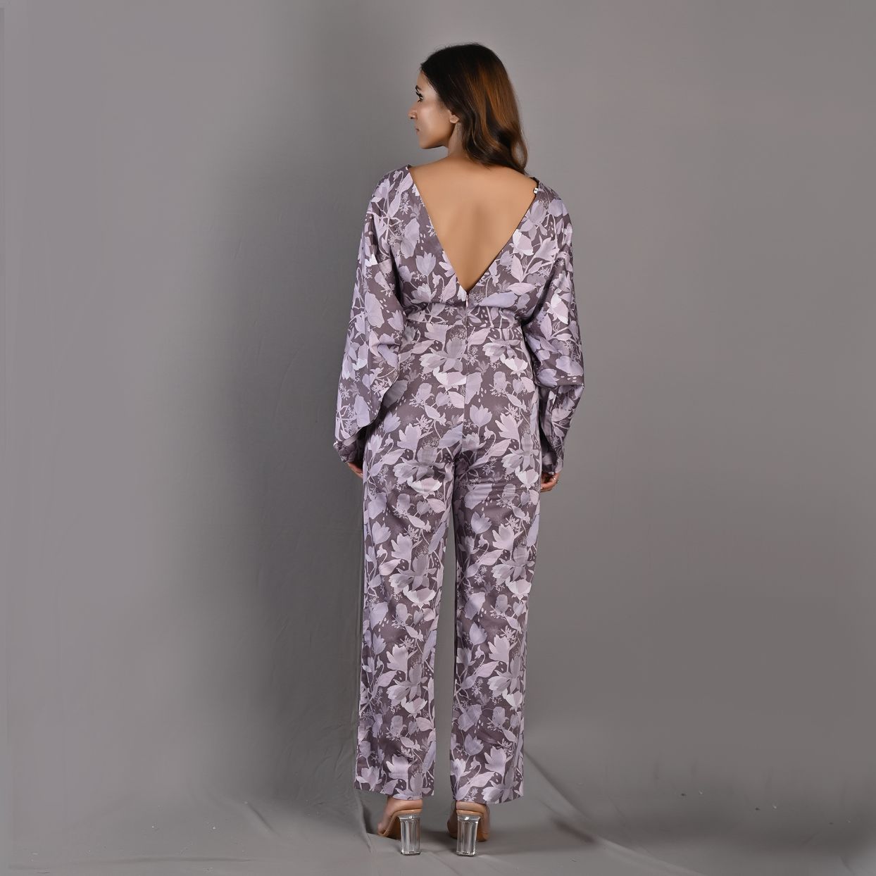 Ayana- Mauve Floral Printed Jumpsuit with Front Slit-3