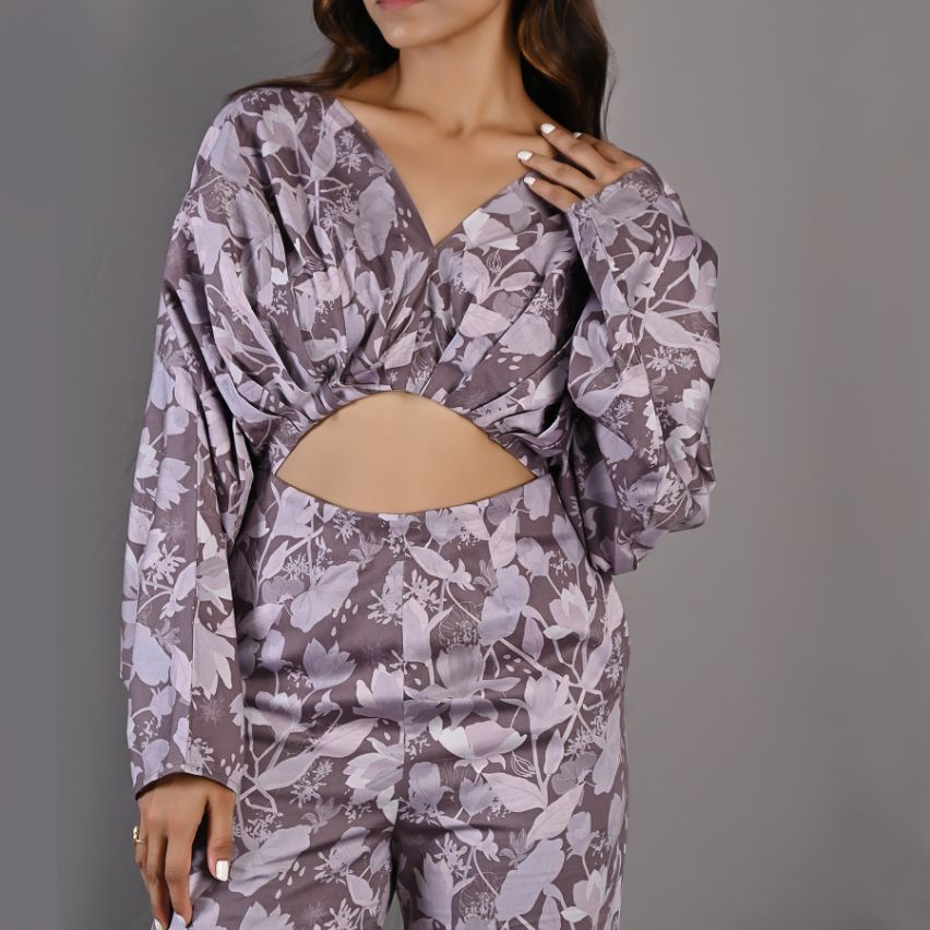 Ayana- Mauve Floral Printed Jumpsuit with Front Slit-4