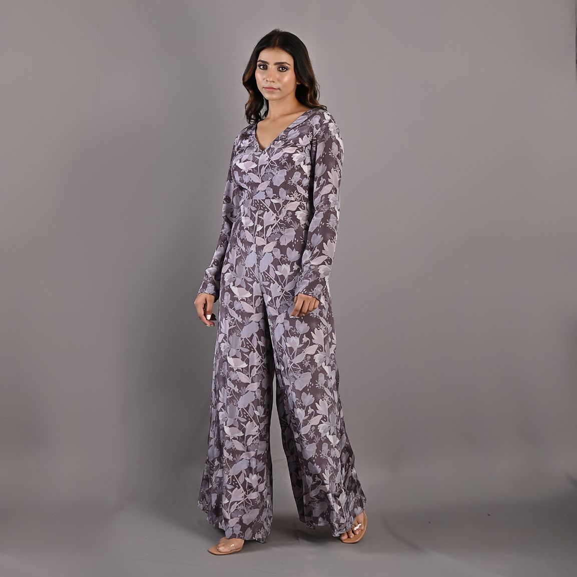 Begonia- Mauve Floral Printed Jumpsuit with Back Tie Up-0