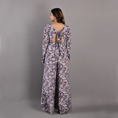 Begonia- Mauve Floral Printed Jumpsuit with Back Tie Up-1