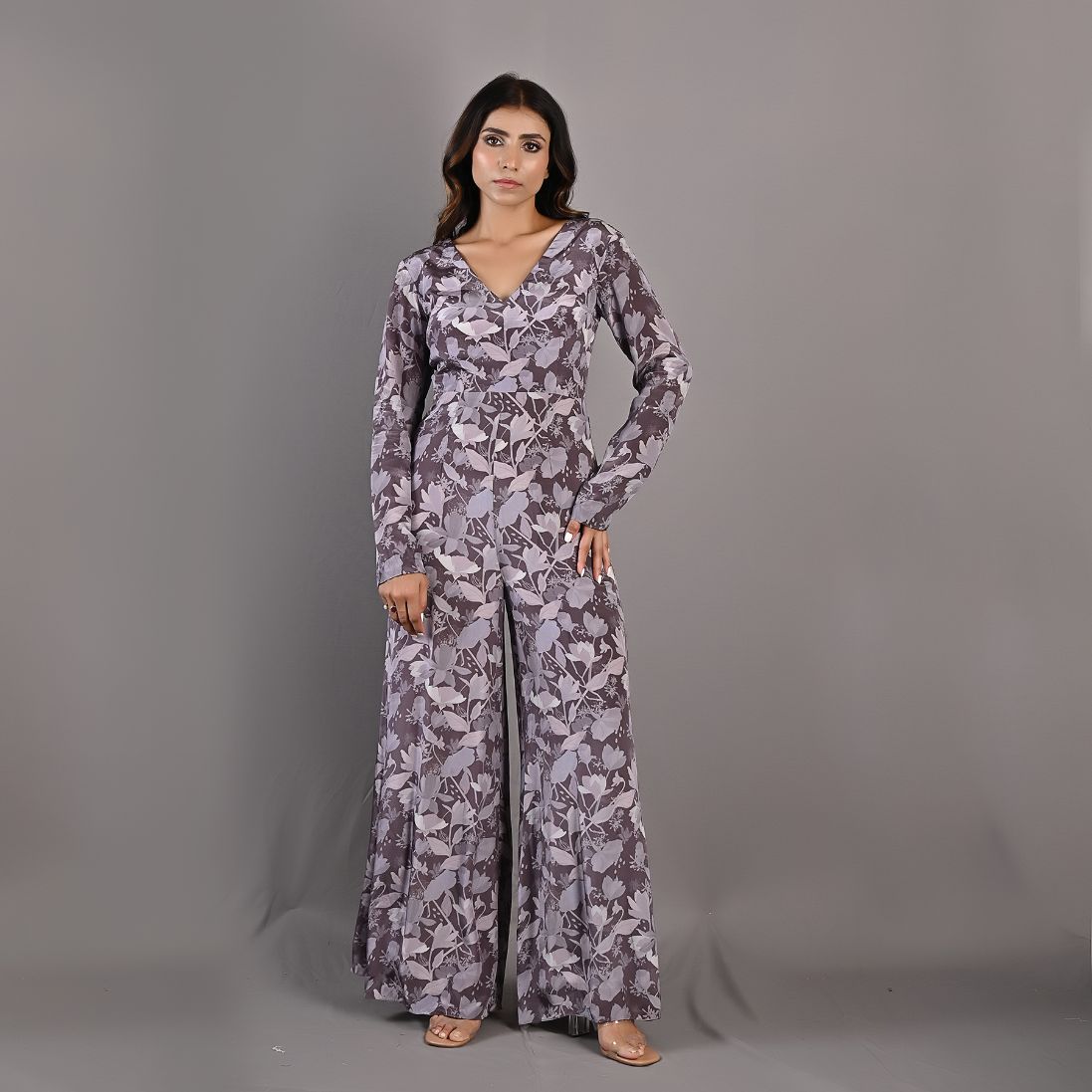 Begonia- Mauve Floral Printed Jumpsuit with Back Tie Up-2