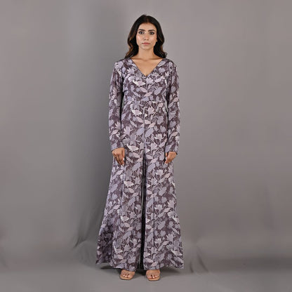 Begonia- Mauve Floral Printed Jumpsuit with Back Tie Up-3