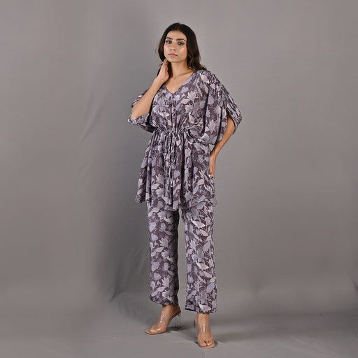 Zen- Mauve Floral Printed Co-ord Kaftan Style Top & Pant Set-0