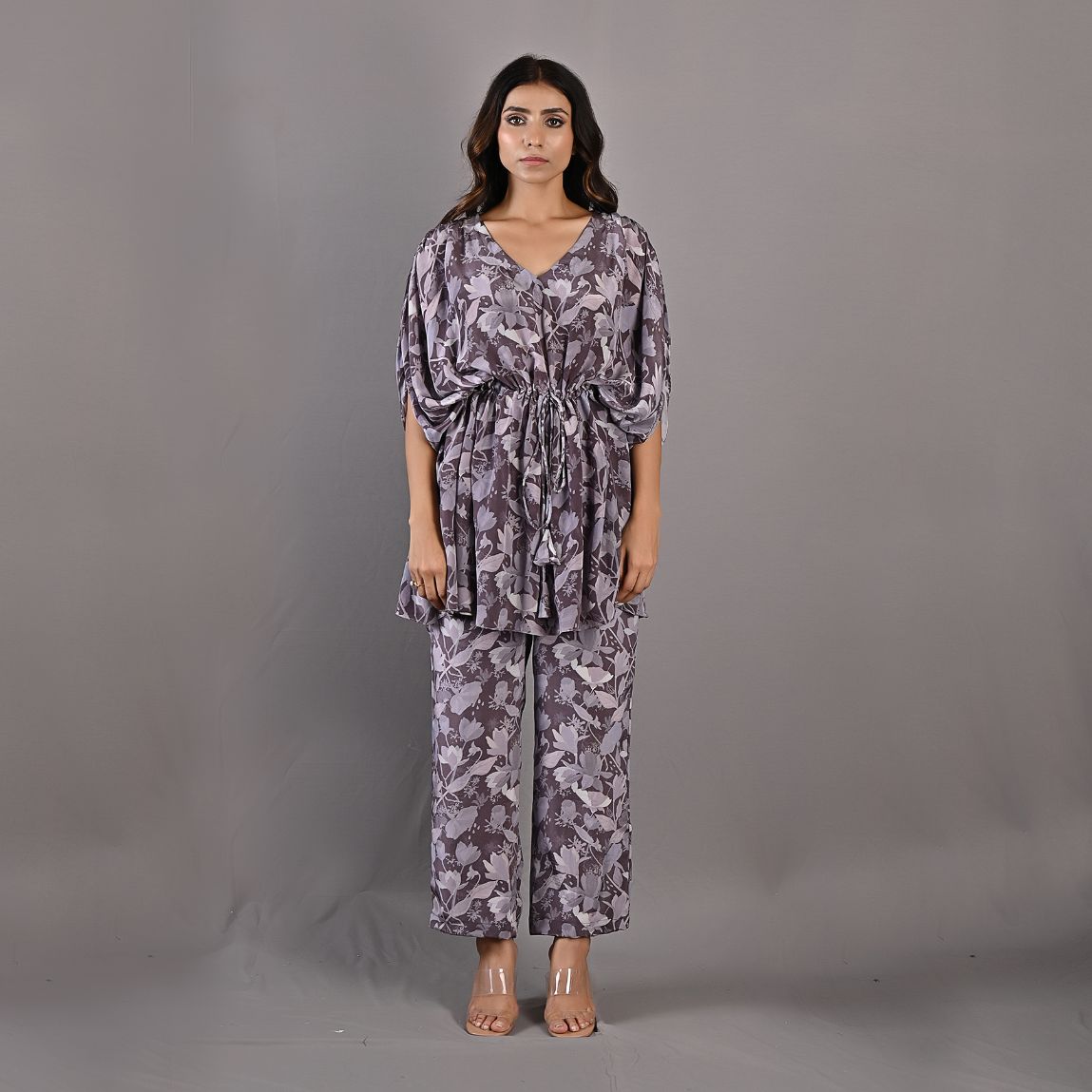 Zen- Mauve Floral Printed Co-ord Kaftan Style Top & Pant Set-1