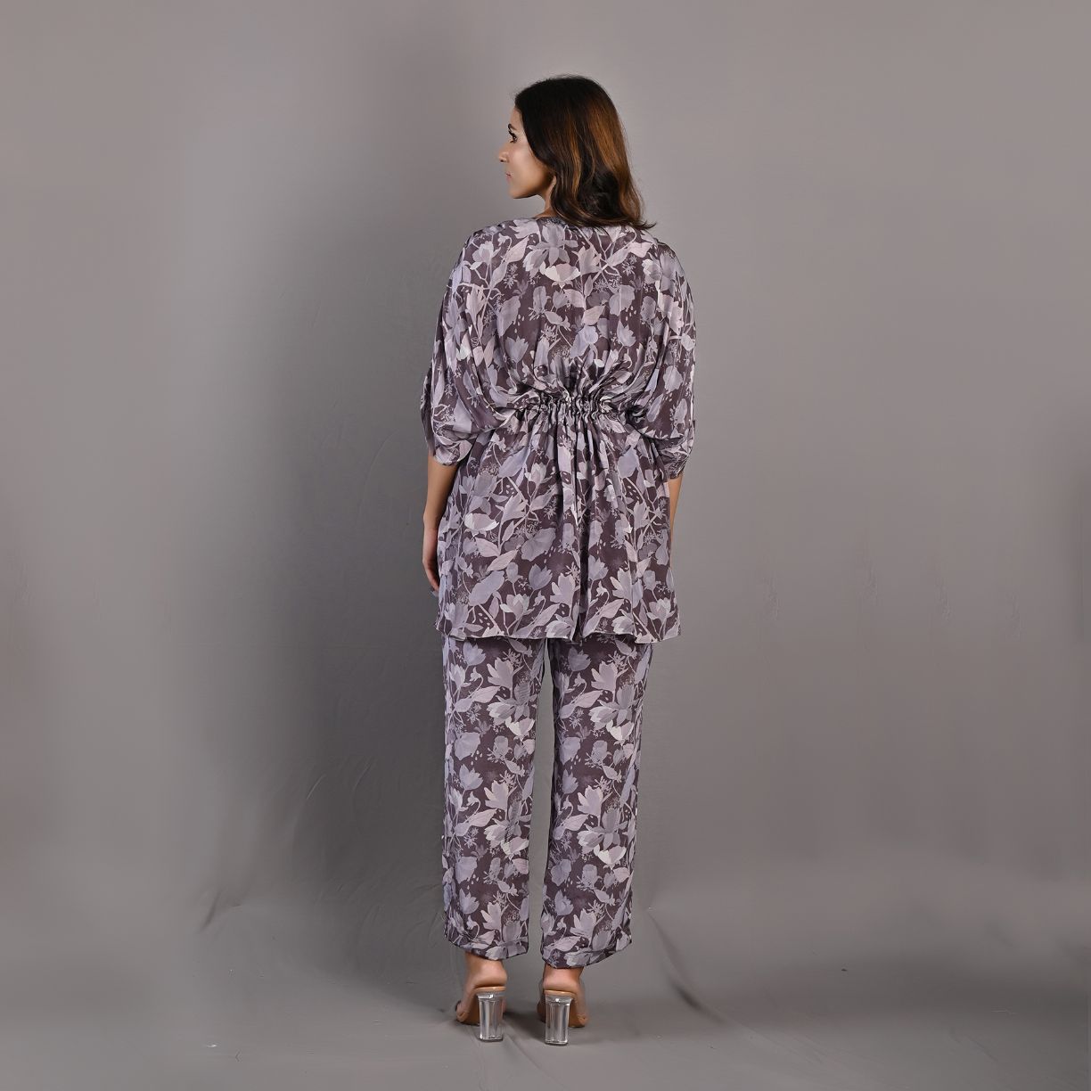 Zen- Mauve Floral Printed Co-ord Kaftan Style Top & Pant Set-3