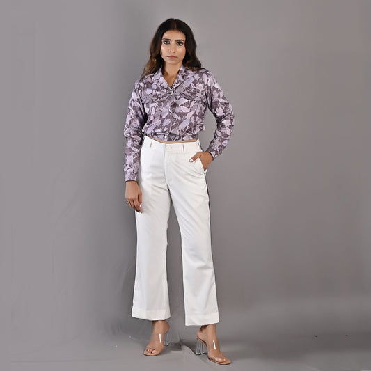 Elowyn- Mauve Floral Printed Bomber Jacket with Bell Bottoms Set-0