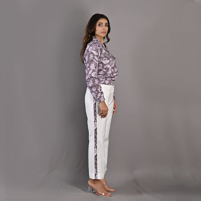 Elowyn- Mauve Floral Printed Bomber Jacket with Bell Bottoms Set-1