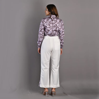 Elowyn- Mauve Floral Printed Bomber Jacket with Bell Bottoms Set-2