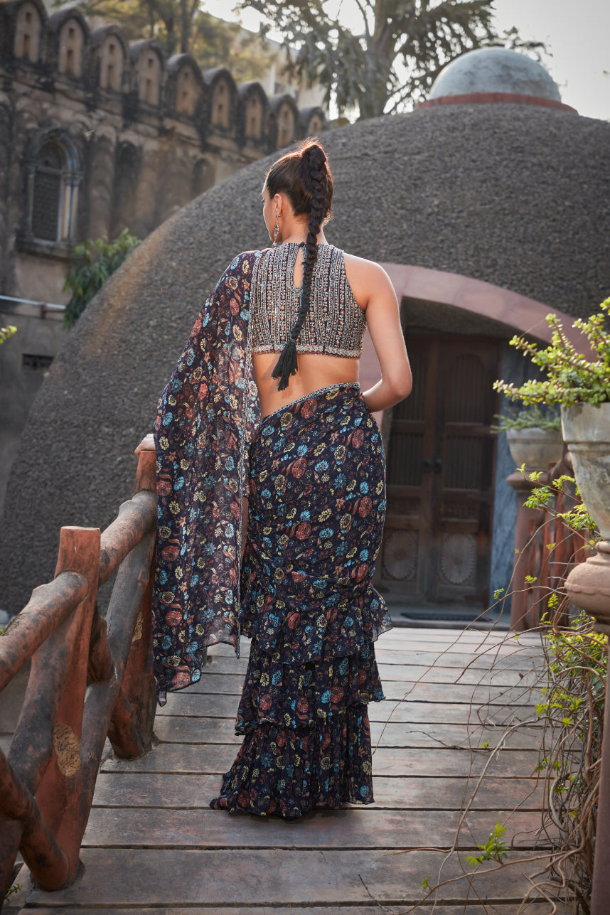 Amari- Printed Ruffle Saree Set-3