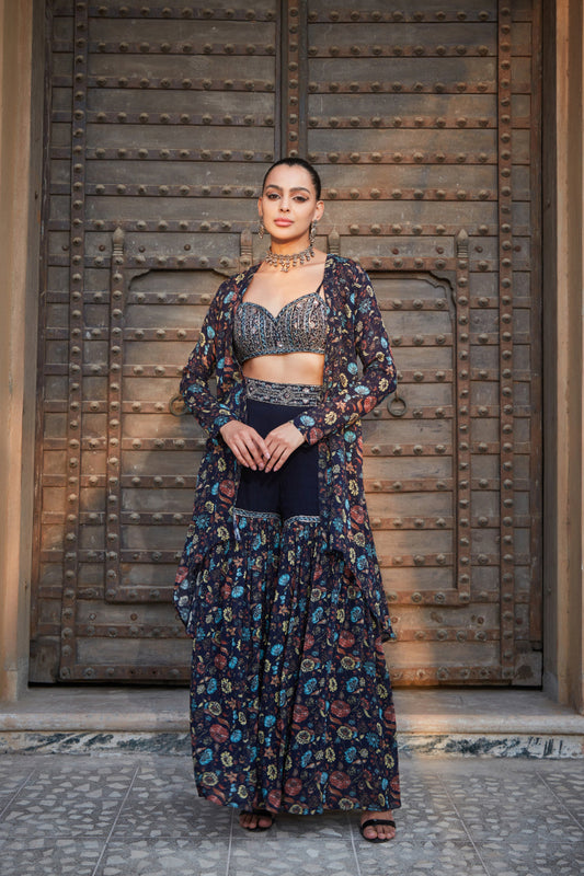 Audre- Printed Cape and sharara set-0