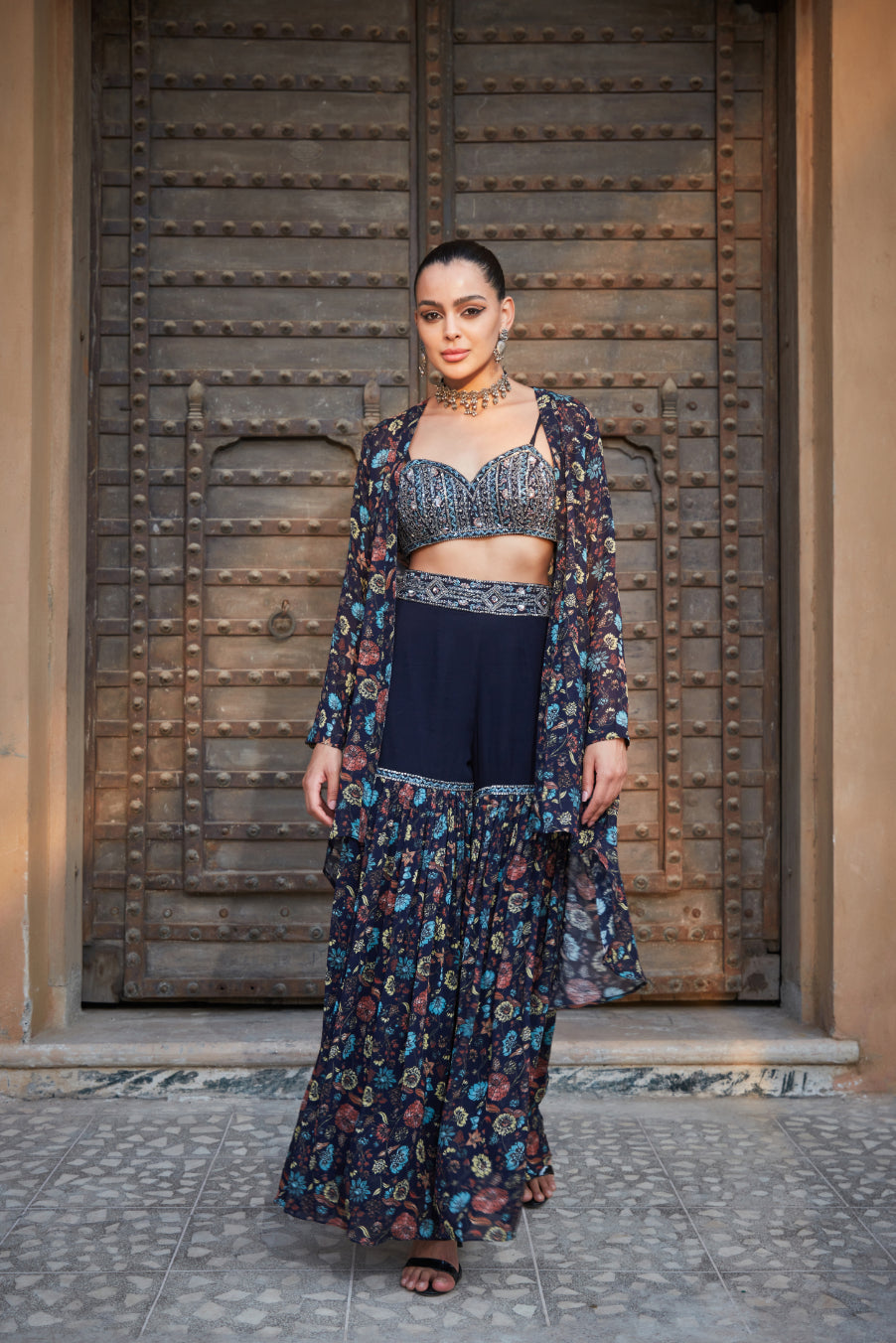 Audre- Printed Cape and sharara set-3