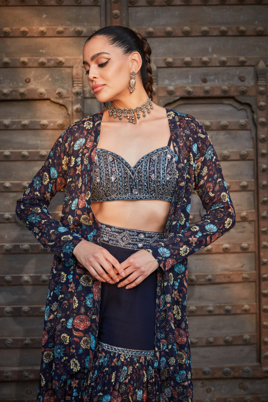 Audre- Printed Cape and sharara set-1