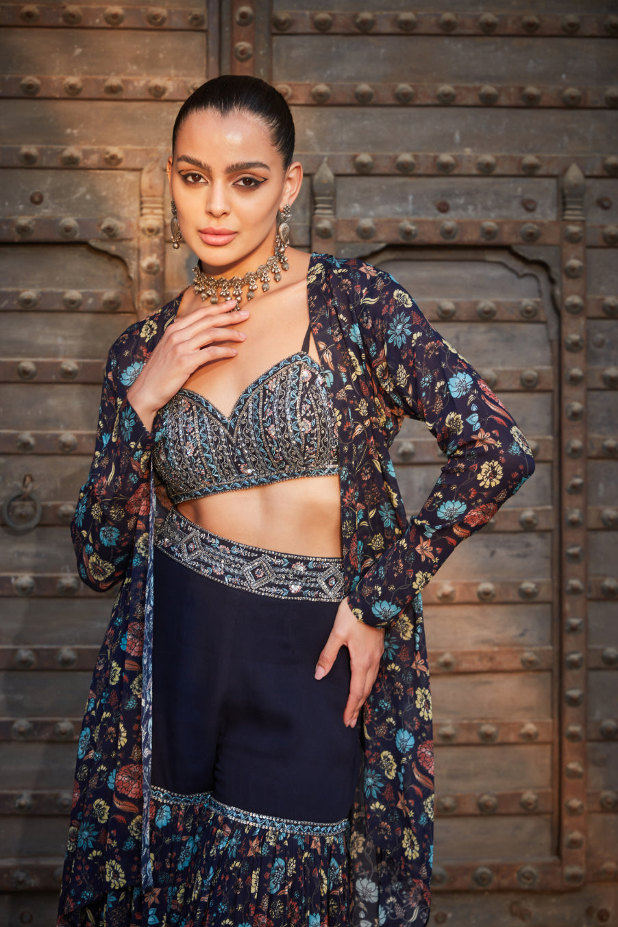 Audre- Printed Cape and sharara set-2