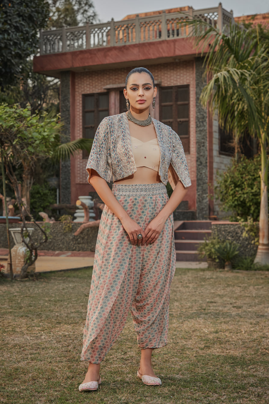 Gayle- Embroidered Jacket Set With Tulip Pants-2