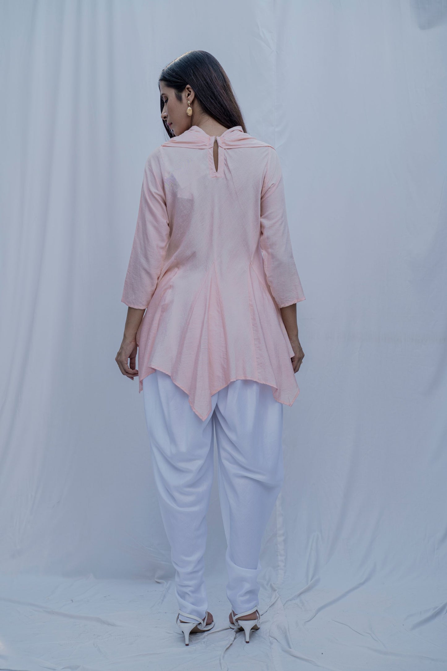 Dream Cowl Top in Peach and Tulip Dhoti in White - Set-2