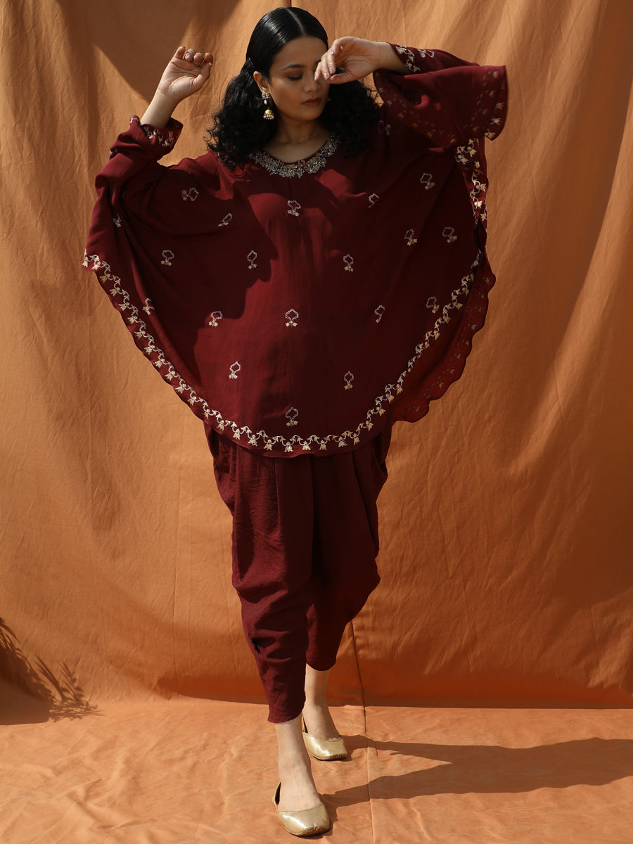 Opulent Poncho with Drape Dhoti Pants-0