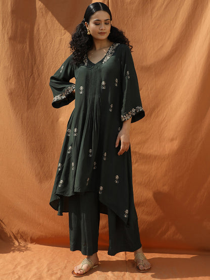 Hand Embroidered & Printed Kaftan top and Pants Set-0