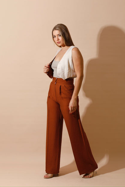 High Waist Linen-Blend Pants - Havan-3