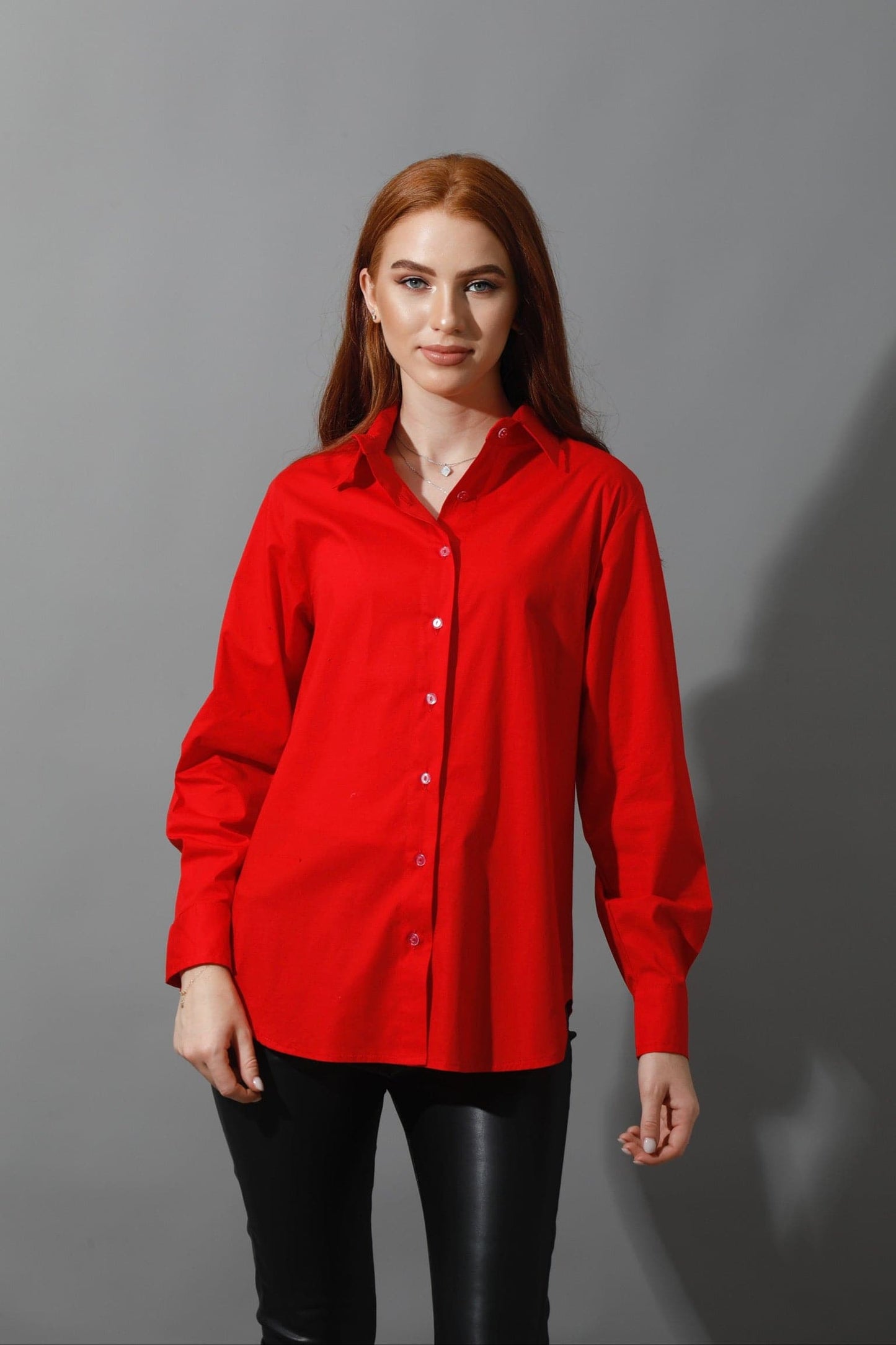 Button Up Basic Shirt - True Red-3