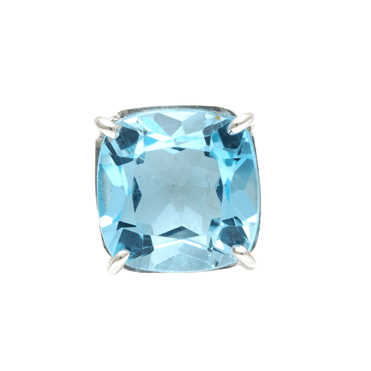 13 - 16 Ct Octagonal Cut Blue Topaz Stone Adjustable Cocktail Ring in US Size 7 in Silver Setting-0