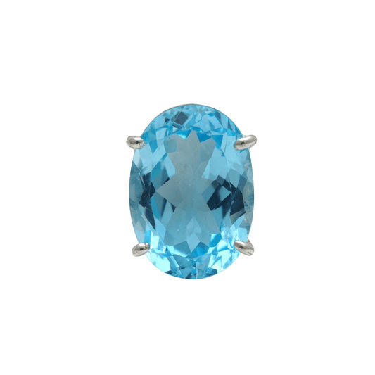 15 - 16 Ct Oval Cut Blue Topaz Stone Adjustable Cocktail Ring in US Size 7 in Silver Setting-0