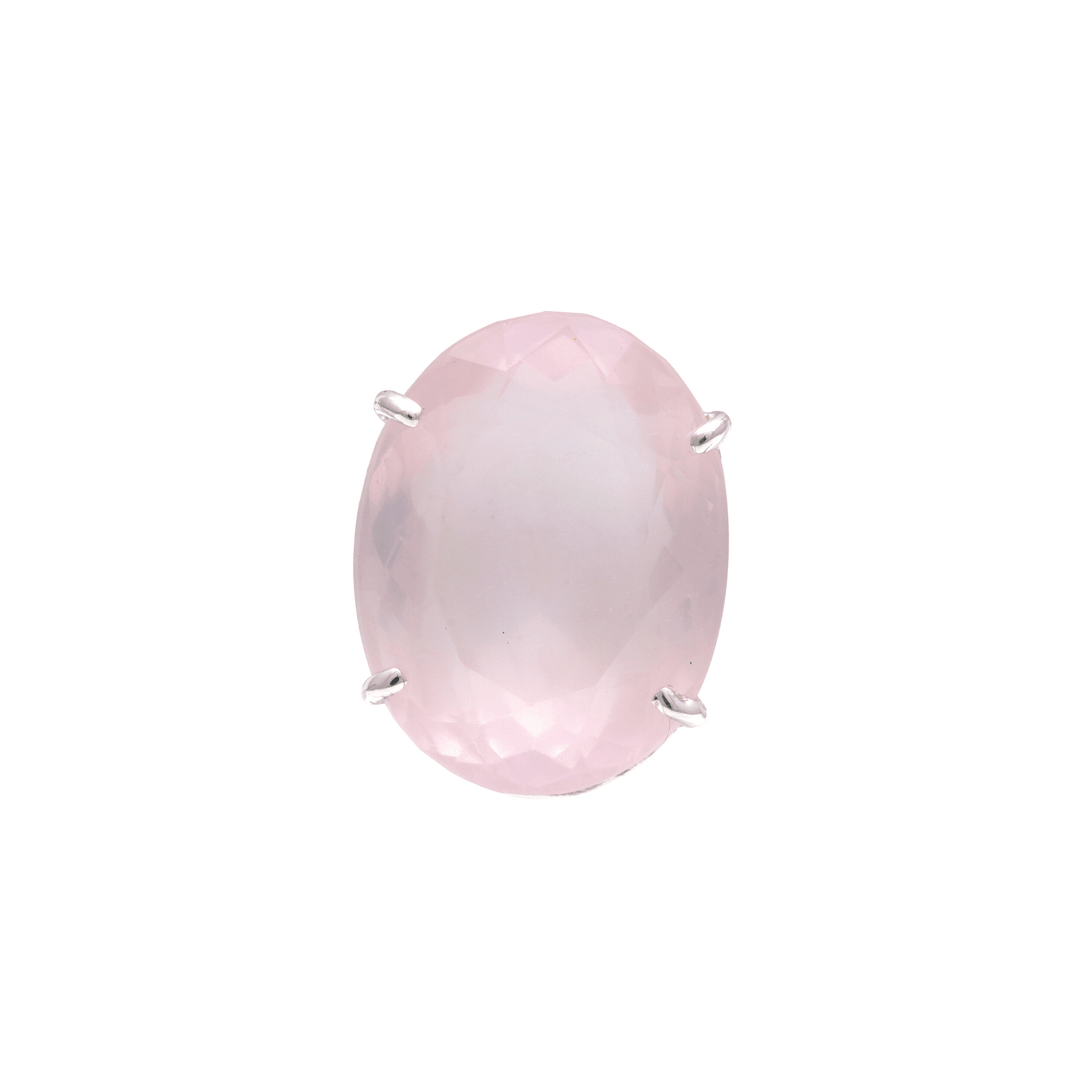 14 - 15 Ct Oval Cut Rose Quartz Stone Adjustable Cocktail Ring in US Size 7 in Silver Setting-0