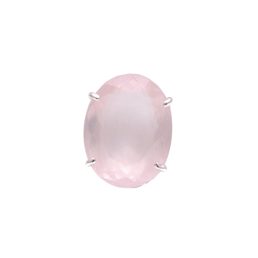 14 - 15 Ct Oval Cut Rose Quartz Stone Adjustable Cocktail Ring in US Size 7 in Silver Setting-0