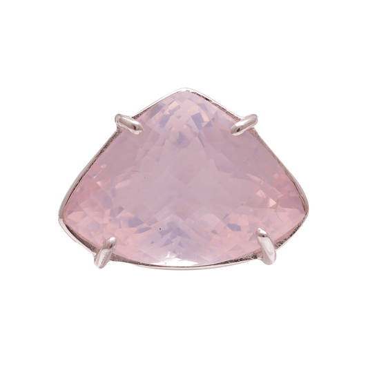 18 - 20 Ct Triangle Cut Rose Quartz Stone Adjustable Cocktail Ring in US Size 7 in Silver Setting-0