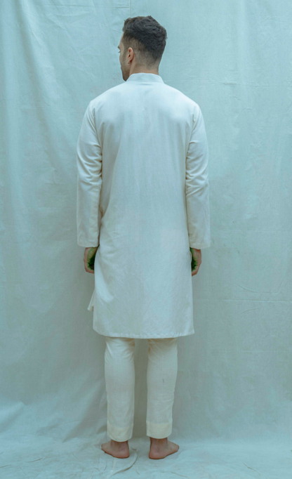 Cotton X Linen In Off-White Pleated Angrakha Kurta-1