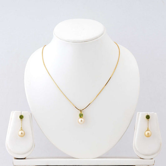 Golden South Sea Pearl with Natural Peridot Stones Lithgow Set 9.5 - 10.5 MM-0