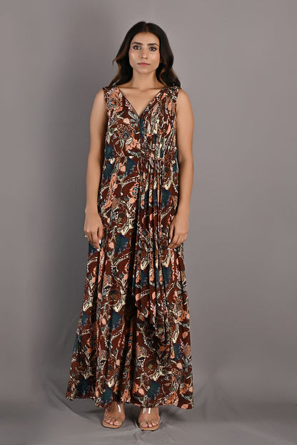 Fern- Printed Jumpsuit With a Drape Attached-1