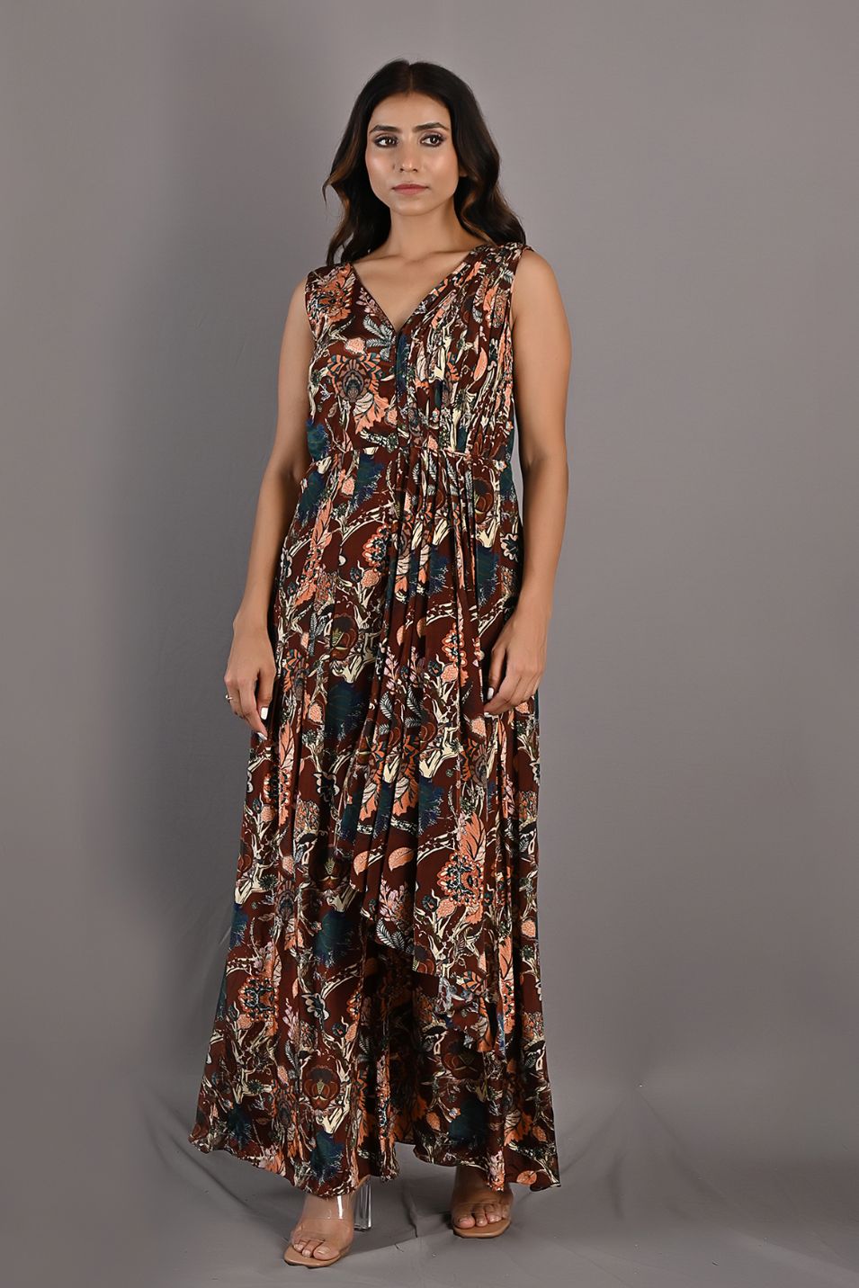 Fern- Printed Jumpsuit With a Drape Attached-2