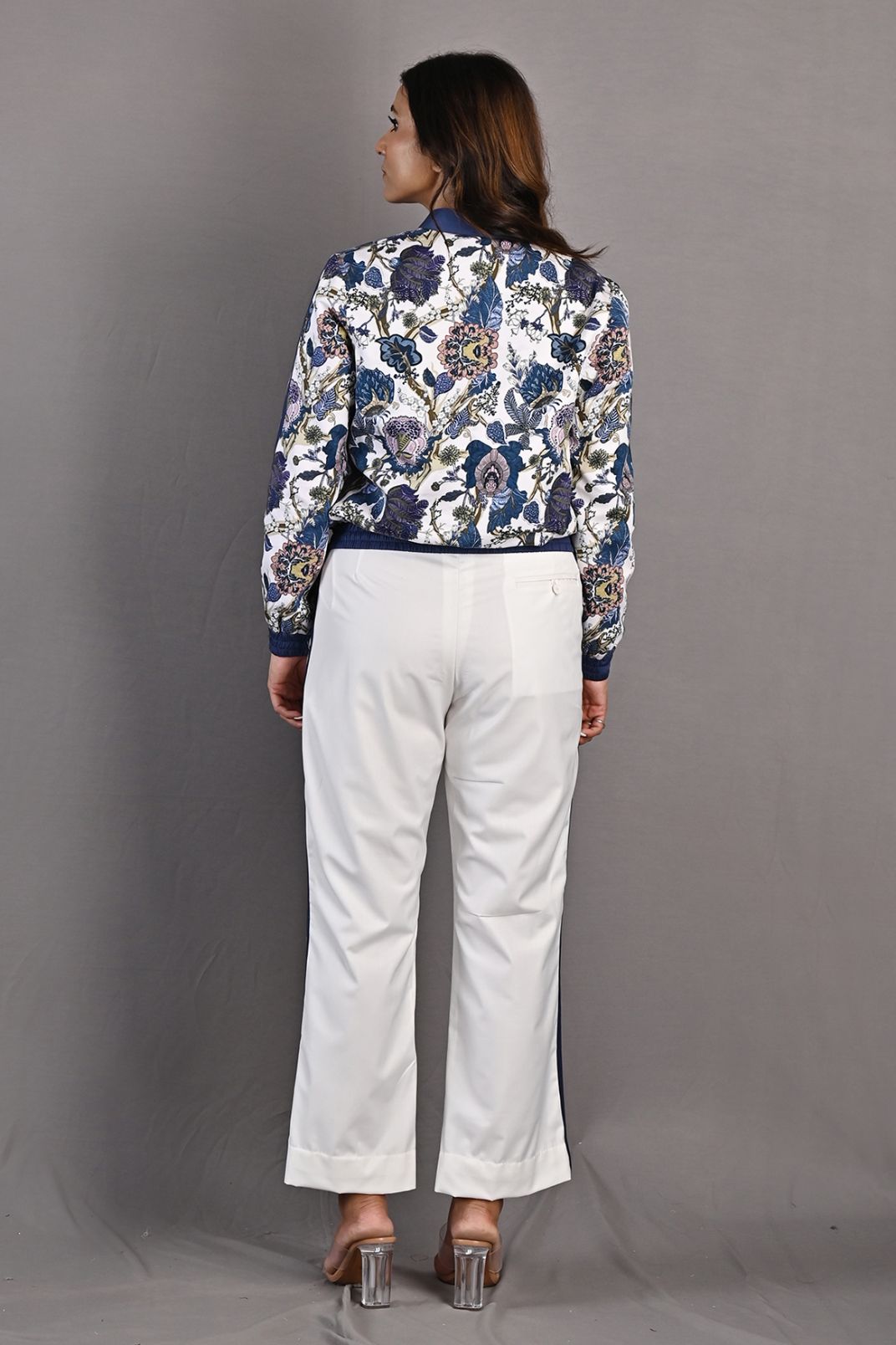 Magnolia- Printed Bomber Jacket Set with Off White Bell Bottoms-4