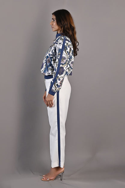 Magnolia- Printed Bomber Jacket Set with Off White Bell Bottoms-3